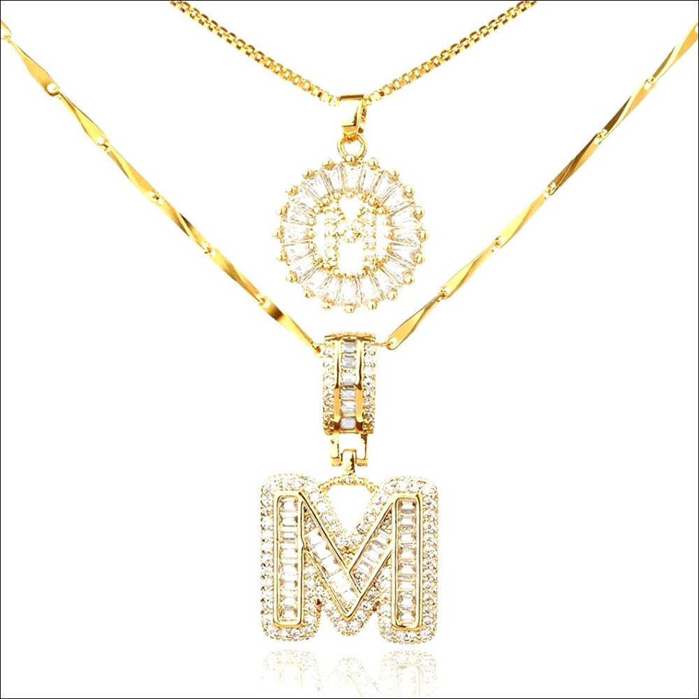 14K Gold Plated Initial Necklace Set with Cubic Zirconia, Adjustable Chain